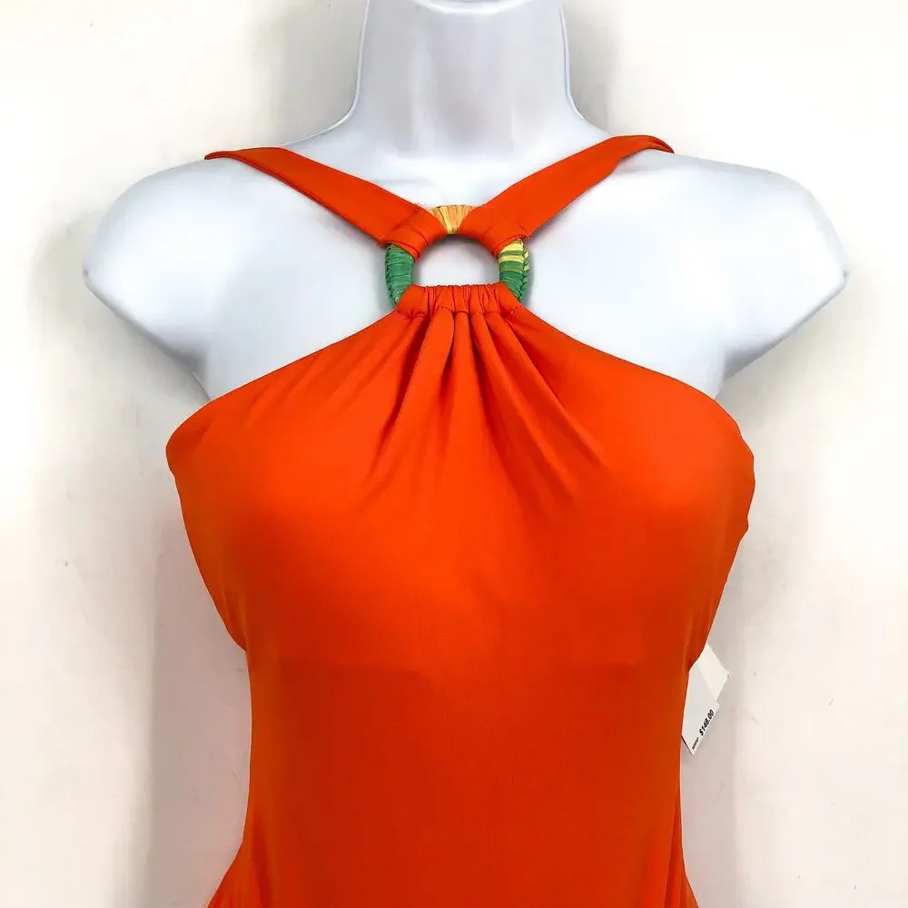BECCA Women's Baja Mar One Piece Swimsuit Large Orange Carrot High Neck NWT